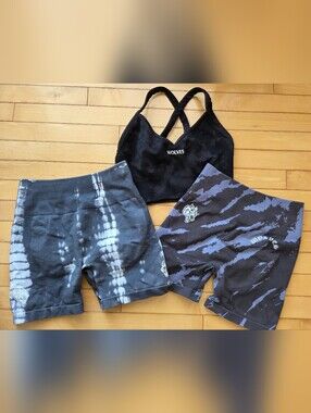 Bundle Darc Sports Black Sports Bra + Two Tie-Dye Bike Shorts SMALL